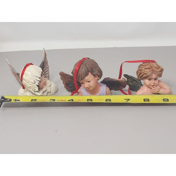 Set Of 3 Angel Head‎ Christmas Tree Ornaments With Red Ribbon Hangers - Picture 10 of 12